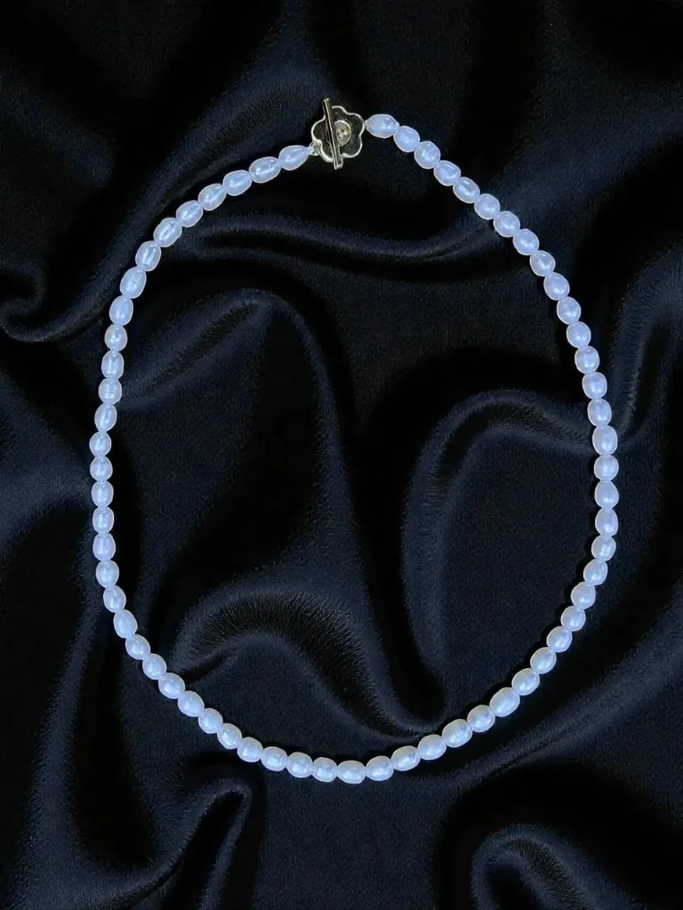 White Pearl Necklace with Gold Toggle