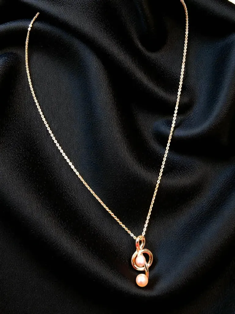 Gold Music Note Pearl Accent Necklace