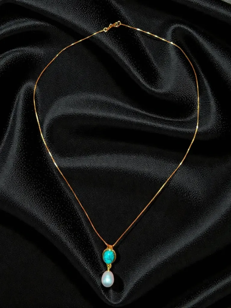 Turquoise & Pearl Dual Pendant Necklace