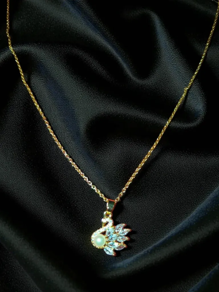 Gold Peacock Pendant with Pearl