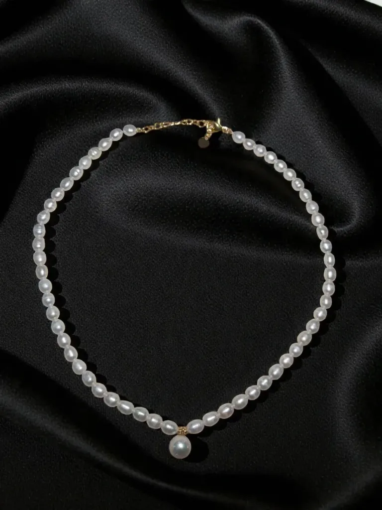 Rice Pearl Necklace with Drop Pendant