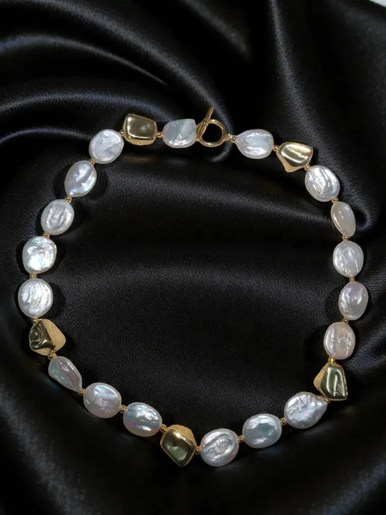 Keshi Pearl & Gold Accent Necklace