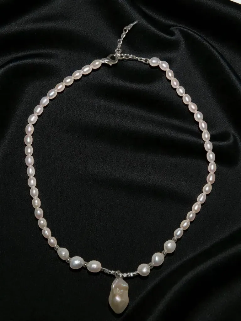 Oval Pearl Necklace with Baroque Drop