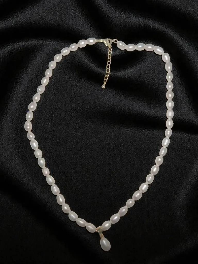 White Freshwater Pearl Necklace with Single Drop Pendant