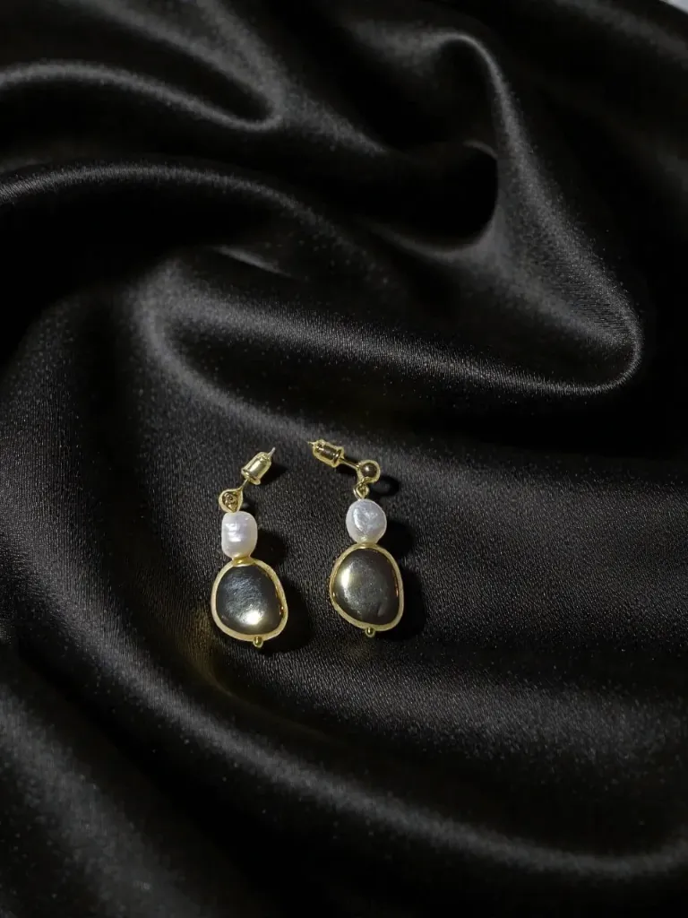 Gold Baroque Pearl Dangle Earrings