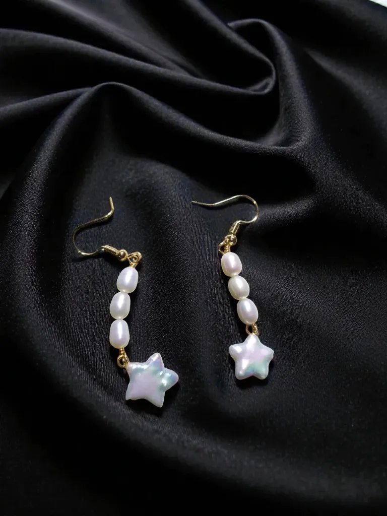 Gold Star Pearl Drop Earrings