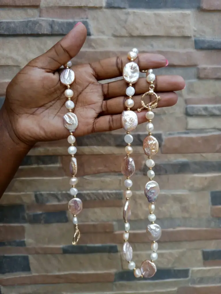 Textured Blush, White and Gold Freshwater Pearl set